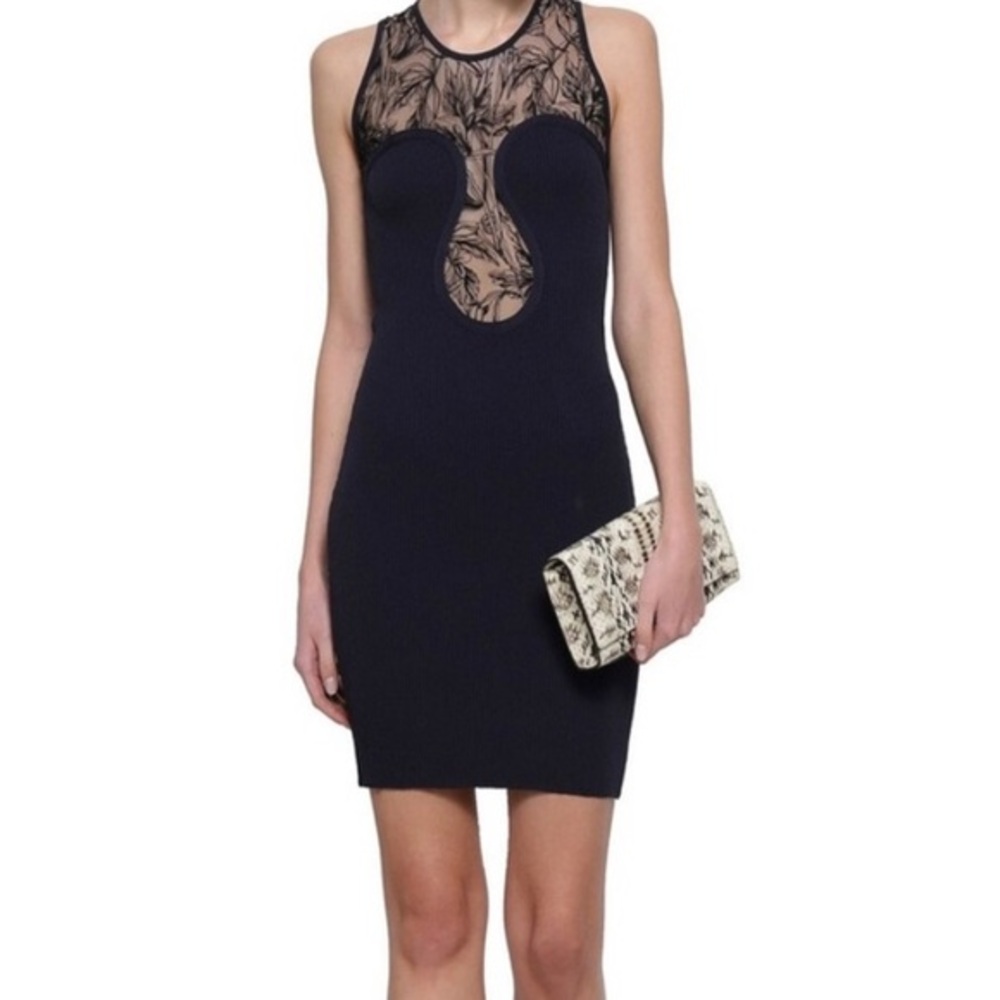 Roberto Cavalli Navy Blue Stretch Lace Mini Dress